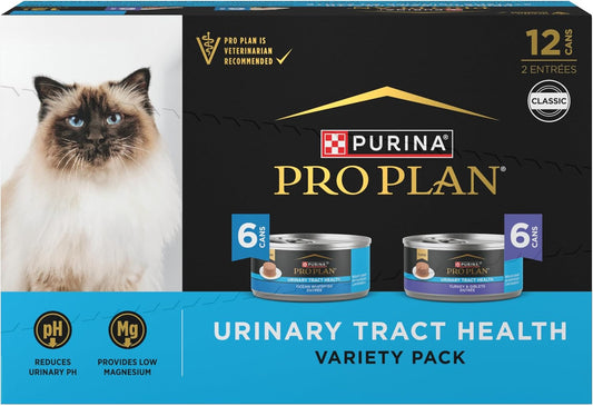 Purina Pro Plan Urinary Tract Health Pate Cat Food Variety Pack, Turkey and Giblets, and Ocean Whitefish Entrees - (Pack of 12) 5.5 oz. Cans