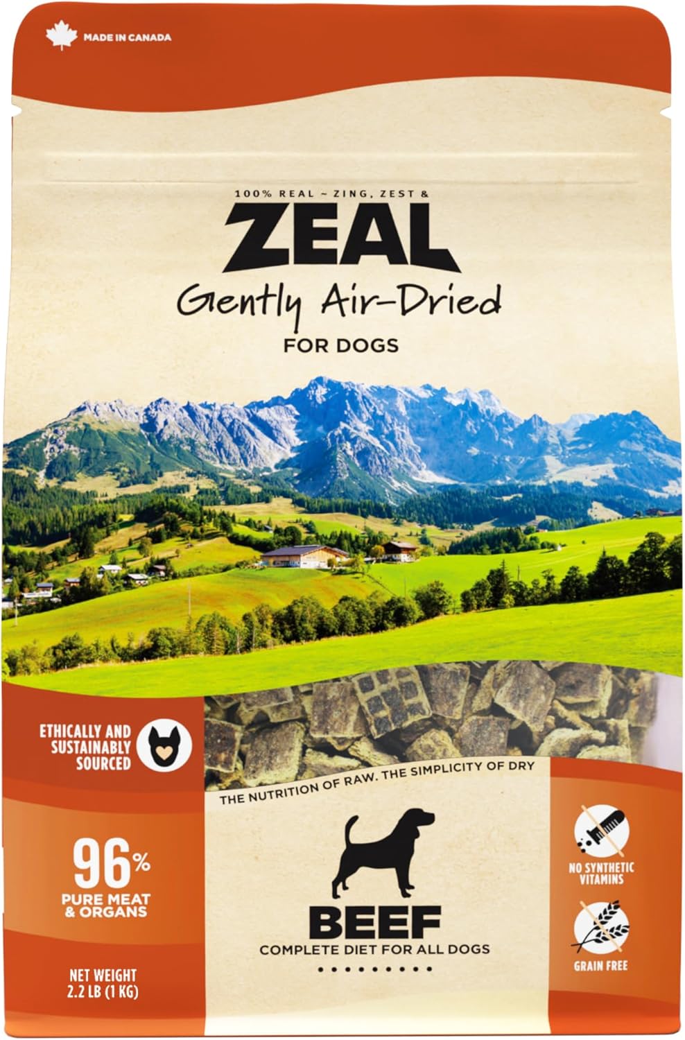 ZEAL Canada Air-Dried Beef Recipe for Dogs - High Protein, Natural Superfoods, Nutrient Rich, No Fillers, Grain Free, Complete & Balanced (Beef, 2.2 lb)