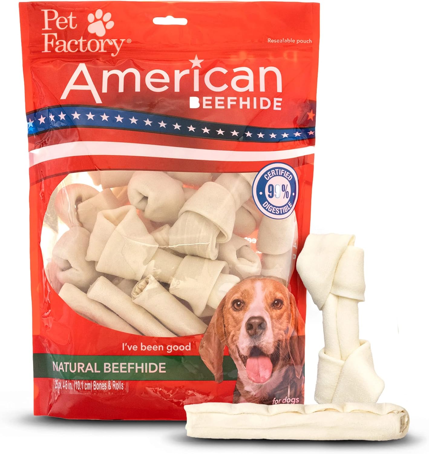 Pet Factory American Beefhide 4-5" Assorted (Bones & Chip Rolls) Dog Chew Treats - Natural Flavor, 25 Count\/1 Pack