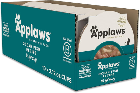 Applaws Natural Wet Cat Food in Gravy, Limited Ingredient Cat Food Cups, Grain-Free, Cat Food Pots, No Artificials, 100% Natural Ingredient Cat Food, Ocean Fish in Gravy (10 x 2.12 oz Cups)