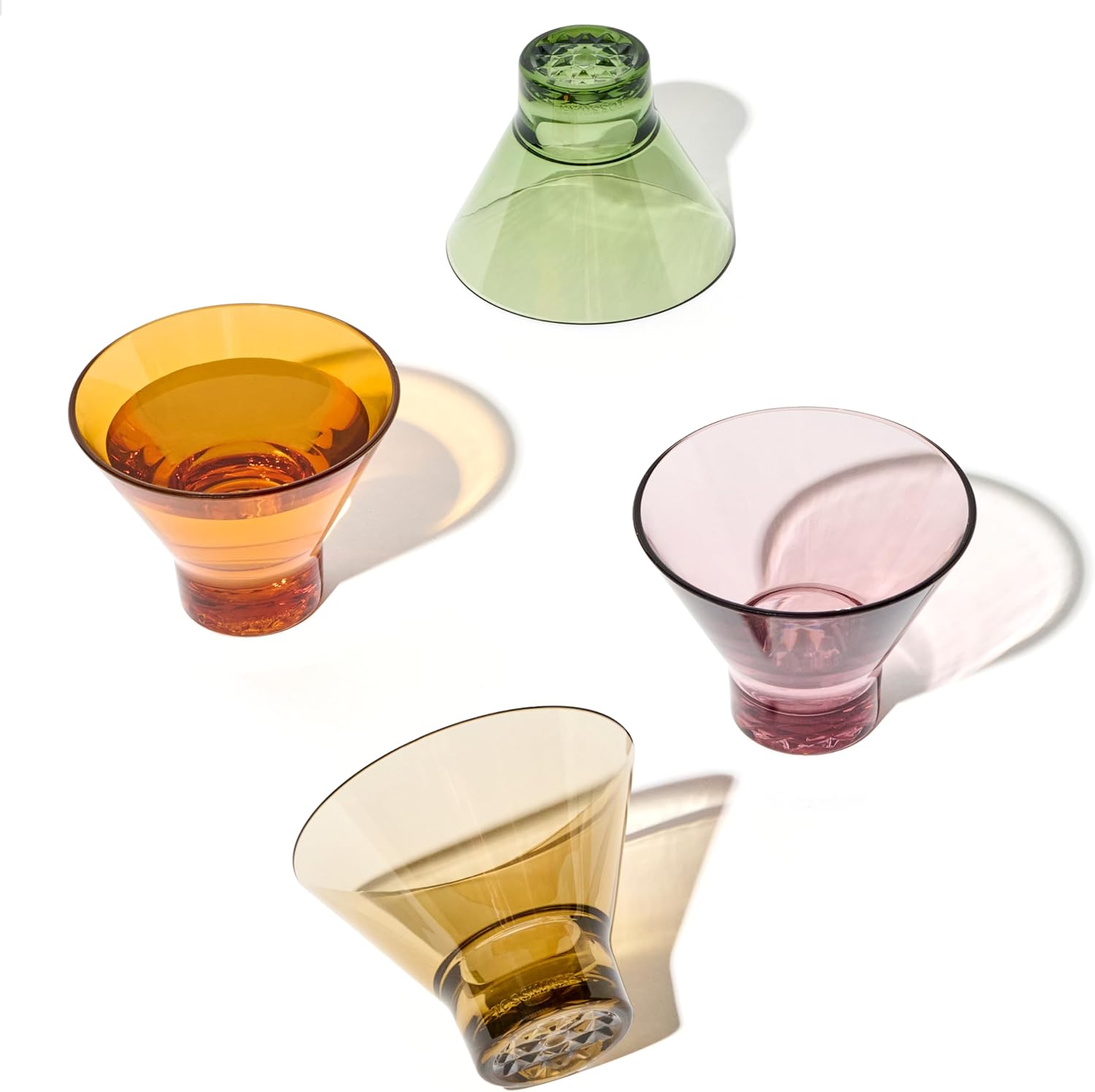 TOSSWARE RESERVE 8oz Stemless Martini - Color Series SET OF 4, Premium Quality, Tritan Dishwasher Safe & Heat Resistant Unbreakable Plastic Cocktail Glasses, Clear