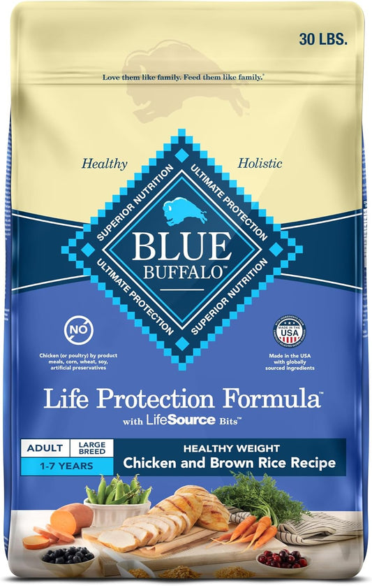 Blue Buffalo Life Protection Formula Healthy Weight Large Breed Adult Dry Dog Food for Weight Control, Made with Natural Ingredients, Chicken & Brown Rice Recipe, 30-lb. Bag