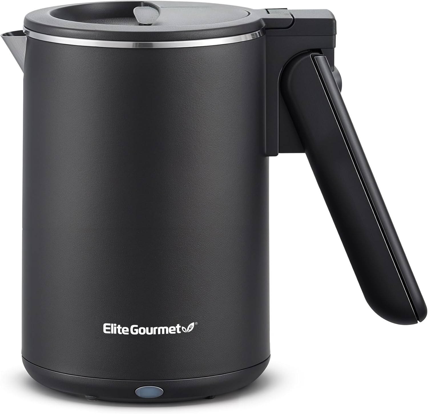 Elite Gourmet EKT719 Dual Volt 120-230V, Travel Double Wall Insulated Cool-Touch, 0.6L Electric Kettle, Stainless Steel Interior, Hinged-Locking Lid, Retractable Handle, Auto Shut-Off, Boil Dry, Black