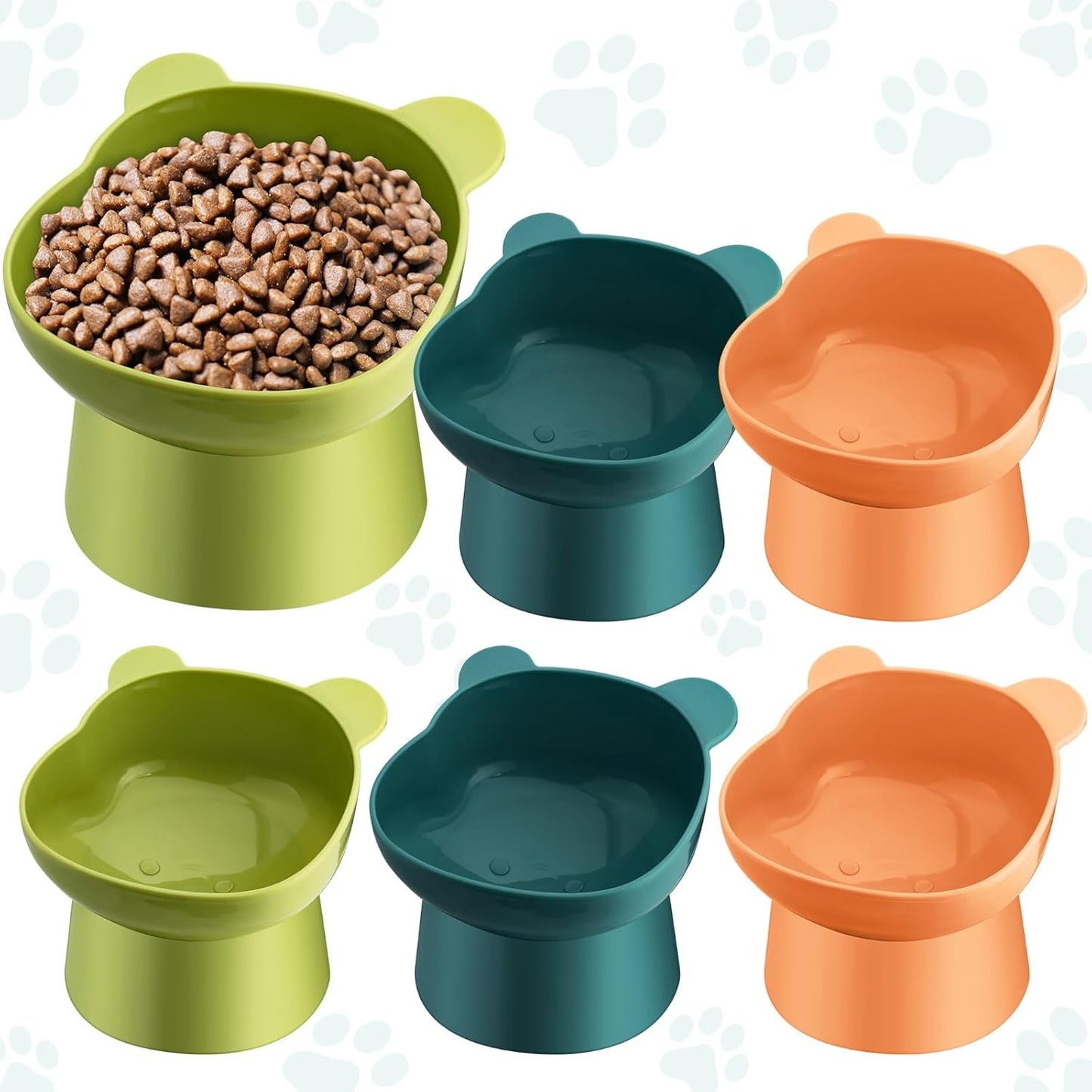 Hsei 6 Pcs Raised Cat Food Bowls 15 Degrees Elevated Cat Bowls Anti Vomiting Tilted Raised Cat Food Bowl Whisker Friendly Raised Cat Dish Plastic Slanted Stand Bowls for Pet Feeder (Cute Color)