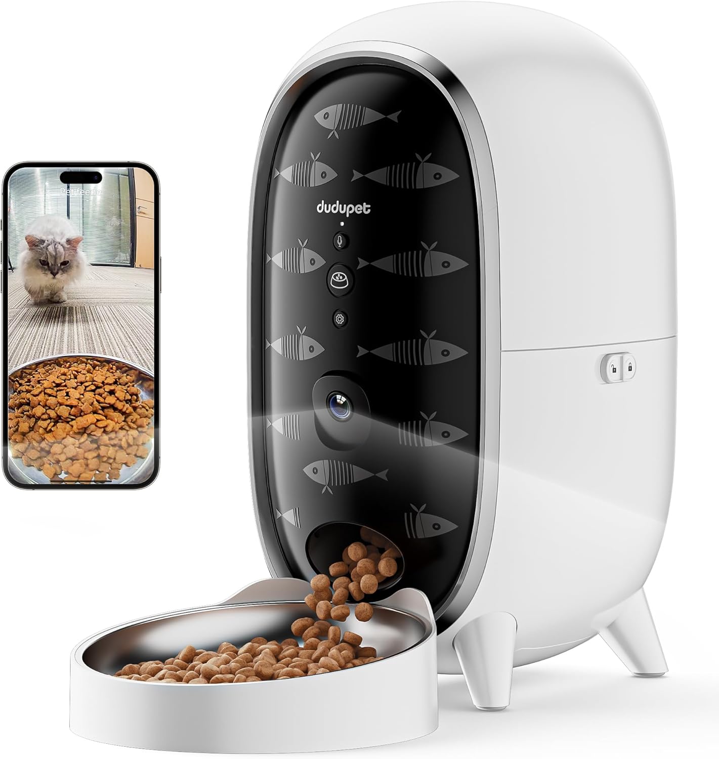 Automatic Cat Feeder with Camera,1080P HD Video with Night Vision,Timed Cat Feeder,Cat Food Dispenser for Cats and Dogs,2-Way Audio,Dispenser Battery-Operated with 180-Day Battery, 10 Meals Per Day