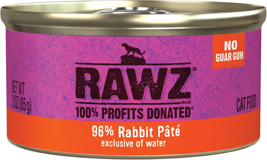 Rawz Natural Premium Pate Canned Cat Wet Food - Made with Real Meat Ingredients No BPA or Gums -3 oz Cans (Case Pack of 18) (Rabbit)