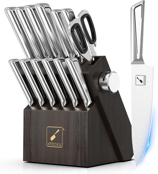 Knife Sets for Kitchen with Block imarku G14 Japanese Knife Set Stainless Steel Kitchen 14pcs, Built-in Sharpener, Sharp Knives with Non-slip Ergonomic Handle - Dishwasher Safe, Home Essential Gifts