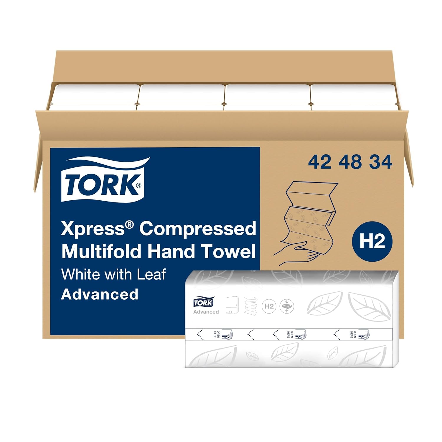 Tork Xpress Compressed Multifold Hand Towel White H2, Advanced, Strong and Absorbent, 12 x 250 Sheets, 424834