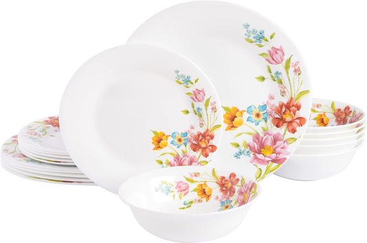 Gibson Home Ultra Break and Chip Resistant Dinnerware Set, Round: Service for 6 (18pcs), Red Floral