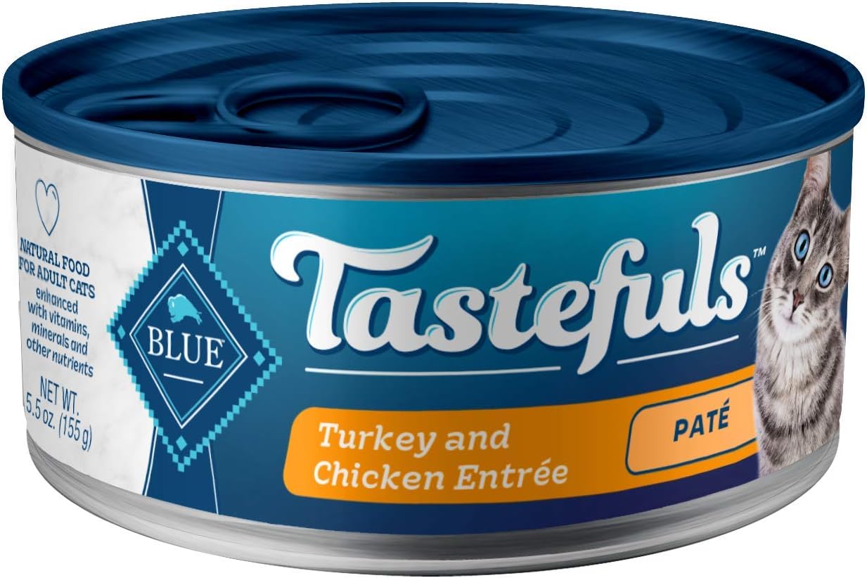 Blue Buffalo Tastefuls Wet Cat Food Paté, Made with Natural Ingredients, Turkey and Chicken Entrée, 5.5-oz Cans (24 Count)