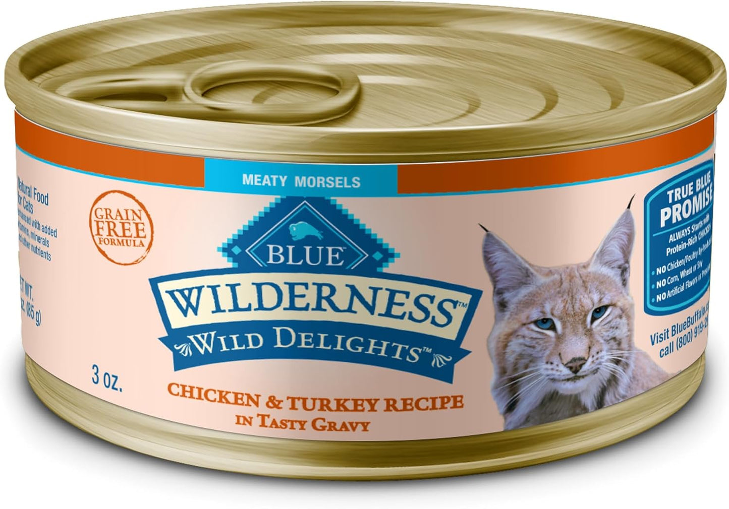 Blue Buffalo Wilderness Wild Delights Meaty Morsels Wet Cat Food, High-Protein & Grain-Free, Made with Natural Ingredients, Chicken & Turkey Recipe in Tasty Gravy, 3-oz. Cans (24 Count)