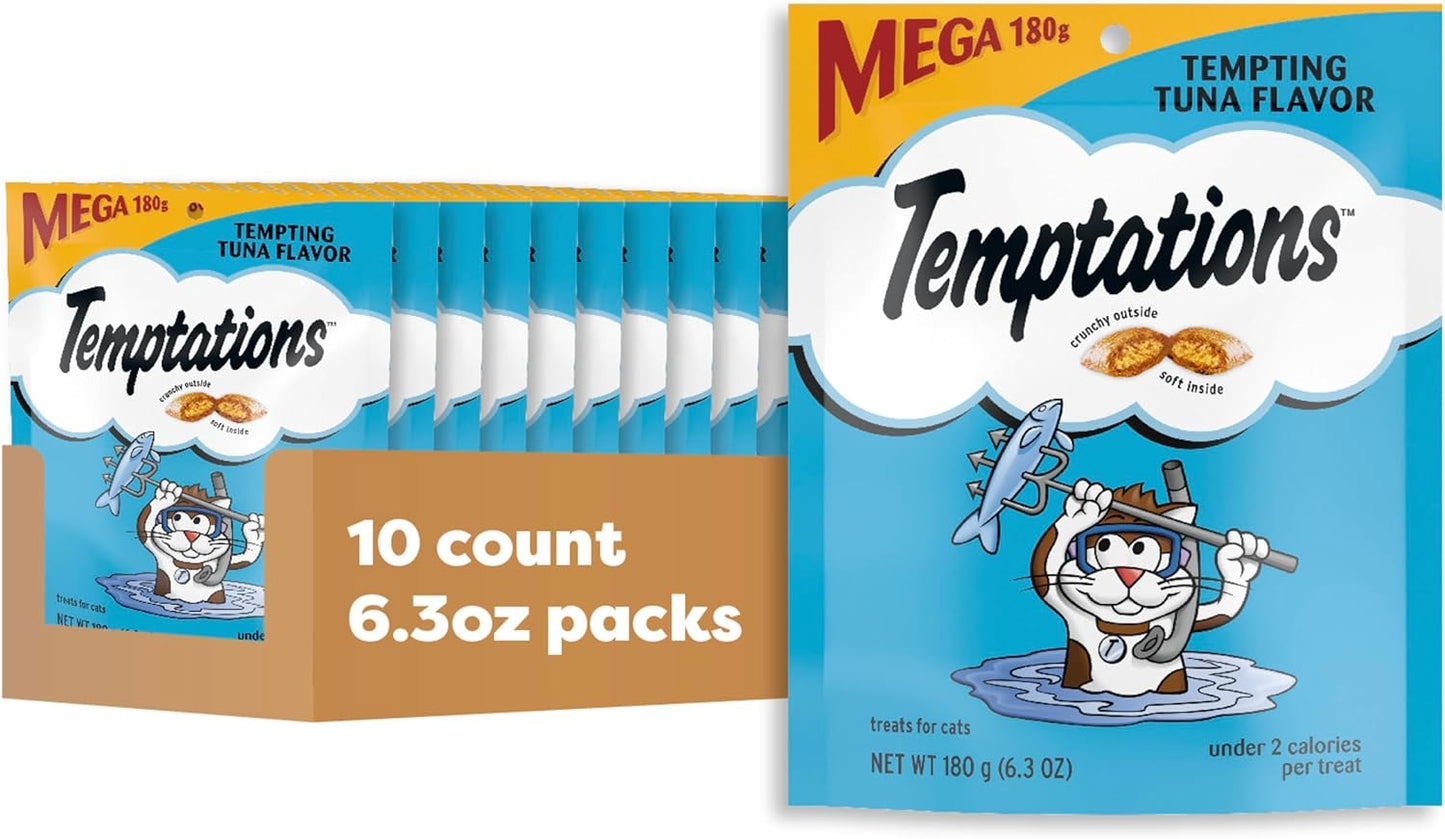 Temptations Classic Crunchy and Soft Cat Treats Tempting Tuna Flavor, 6.3 oz. Pouch (Pack of 10)