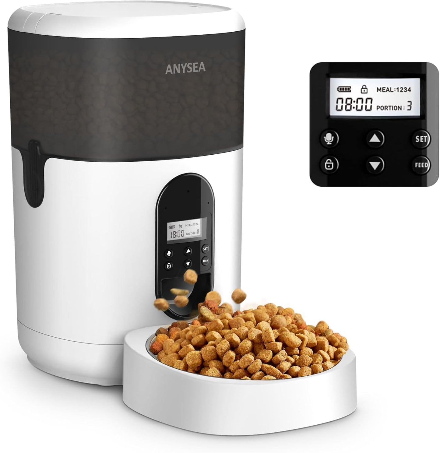 Smart Automatic Cat Feeder, 4L Timed Pet Feeder for Cats with LCD Display, Auomatic Cat Food Dispenser Easy Programmable Portion Control with Desiccant Bag Dual Power Supply 10S Voice Recorder