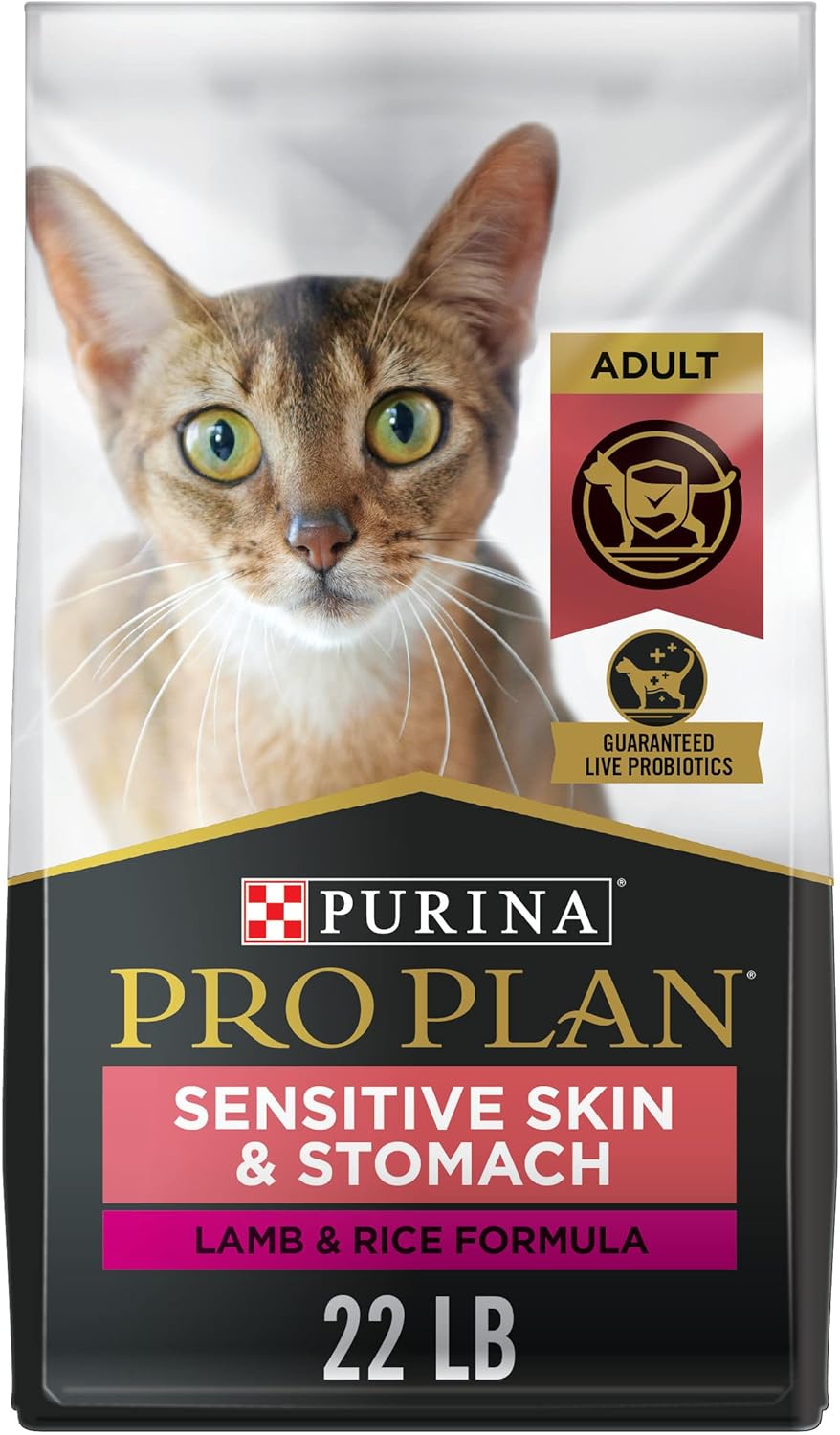 Purina Pro Plan Sensitive Skin and Stomach Cat Food, Lamb and Rice Formula - 22 lb. Bag