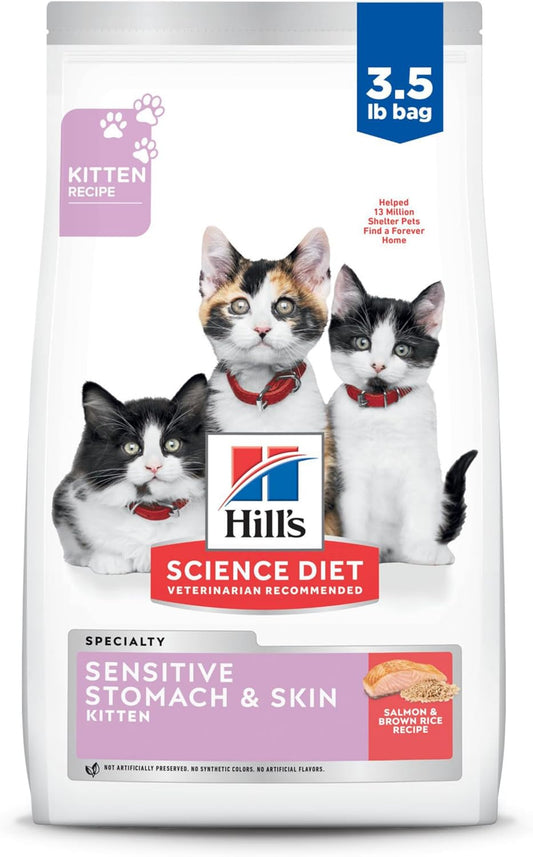 Hill's Science Diet Sensitive Stomach & Skin, Kitten, Stomach & Skin Sensitivity Support, Dry Cat Food, Salmon & Brown Rice, 3.5 lb Bag