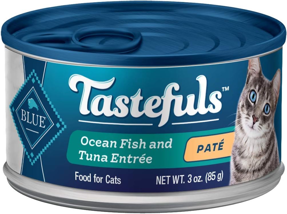 Blue Buffalo Tastefuls Wet Cat Food Paté, Made with Natural Ingredients, Ocean Fish and Tuna Entrée, 3-oz Cans (24 Count)