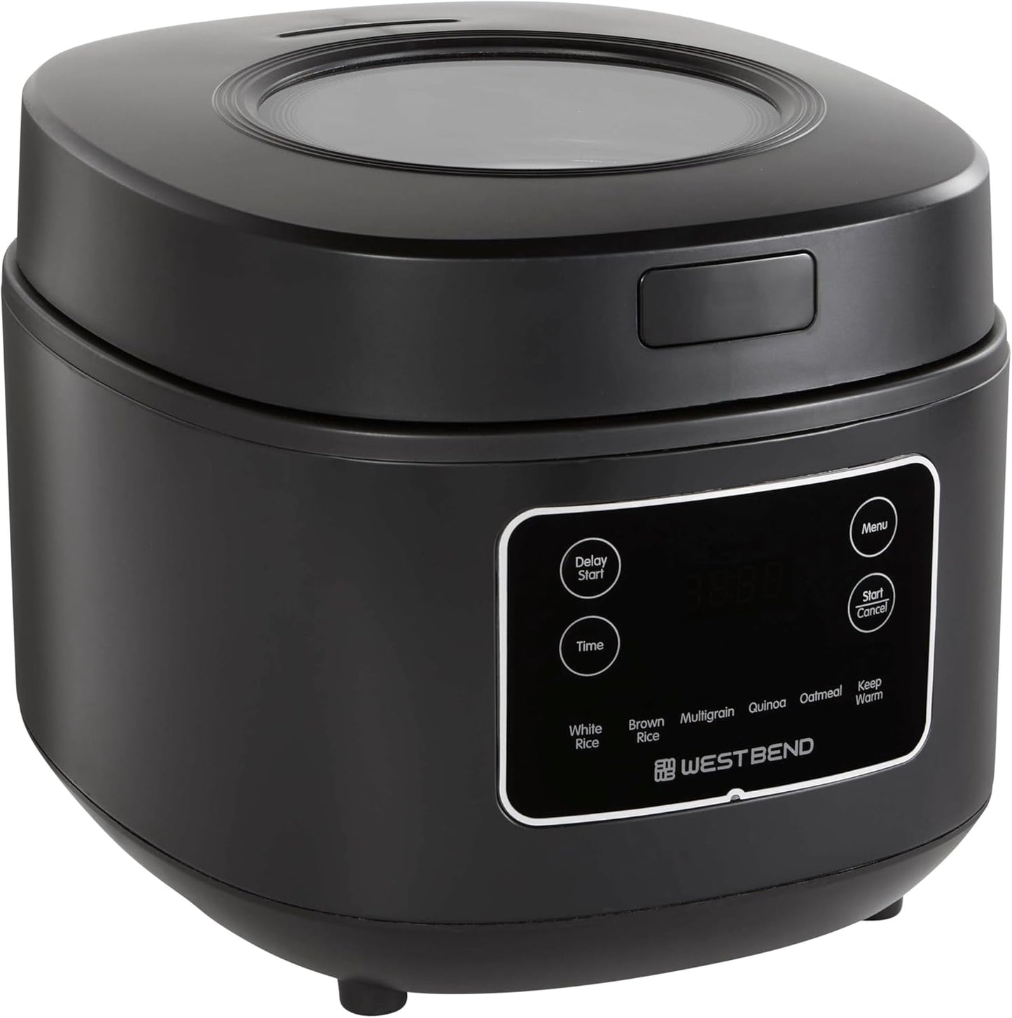 West Bend Programmable Rice & Grain Cooker with 7 Preset Functions, Includes Delay Start and Keep Warm, Features Easy View Window & Steam Basket, 12 Cups Cooked (6 Uncooked), Black