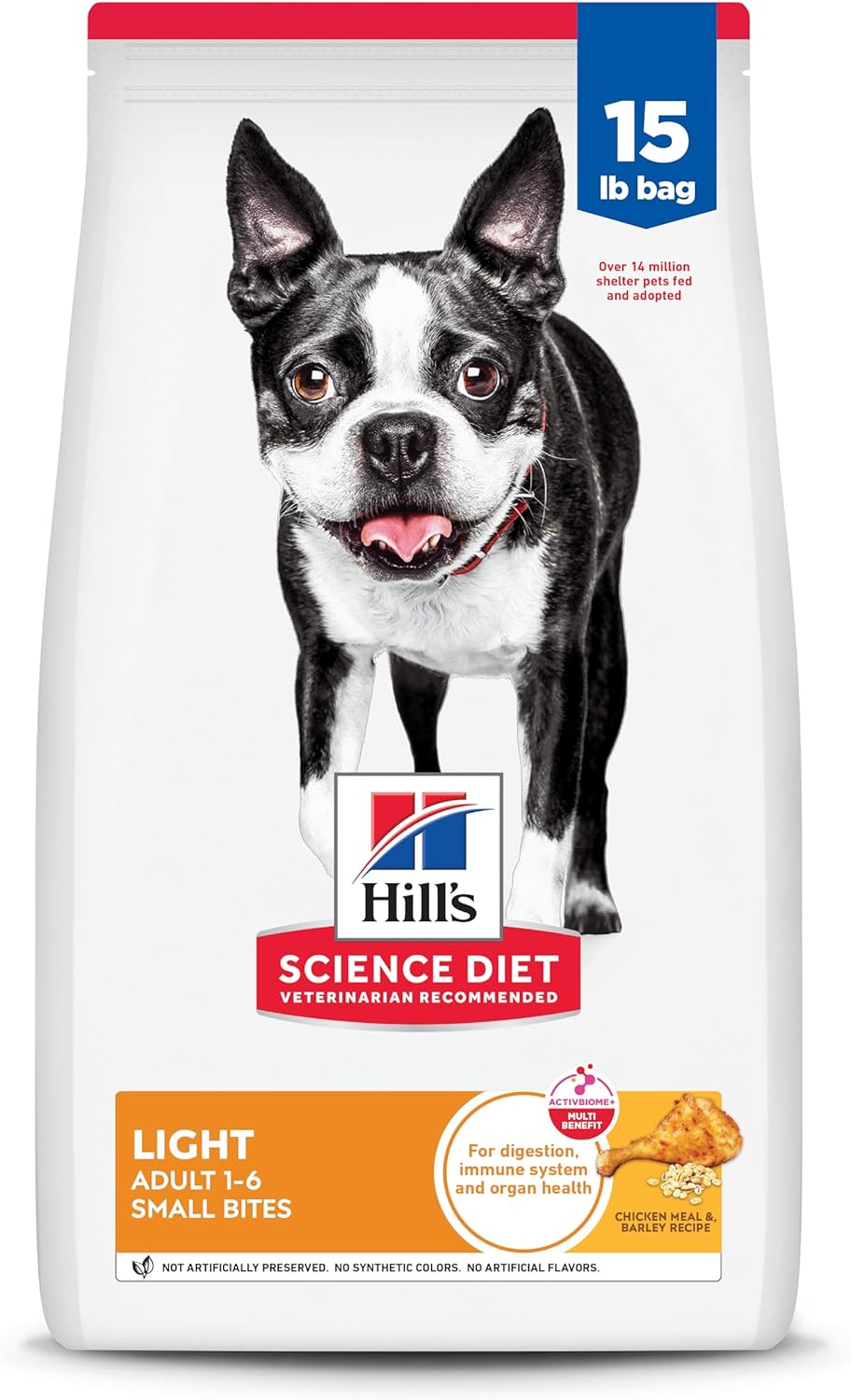 Hill's Science Diet Light , Adult 1-6, Weight Management Support, Small Kibble, Dry Dog Food, Chicken & Barley, 15 lb Bag