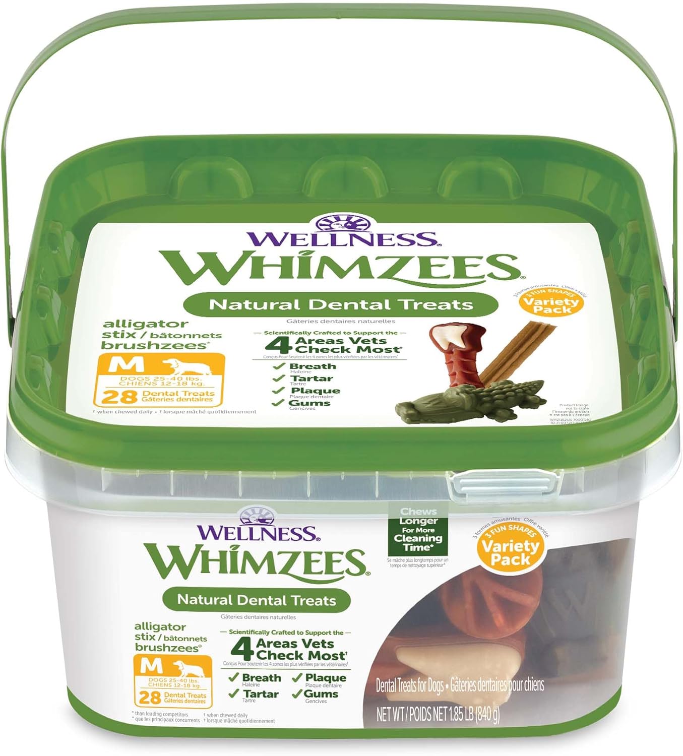 WHIMZEES by Wellness Variety Box: All Natural Dental Chews for Dogs (Medium), 28 Count - Dog Treats, Freshens Breath, Gluten & Grain-Free (Packaging May Vary)