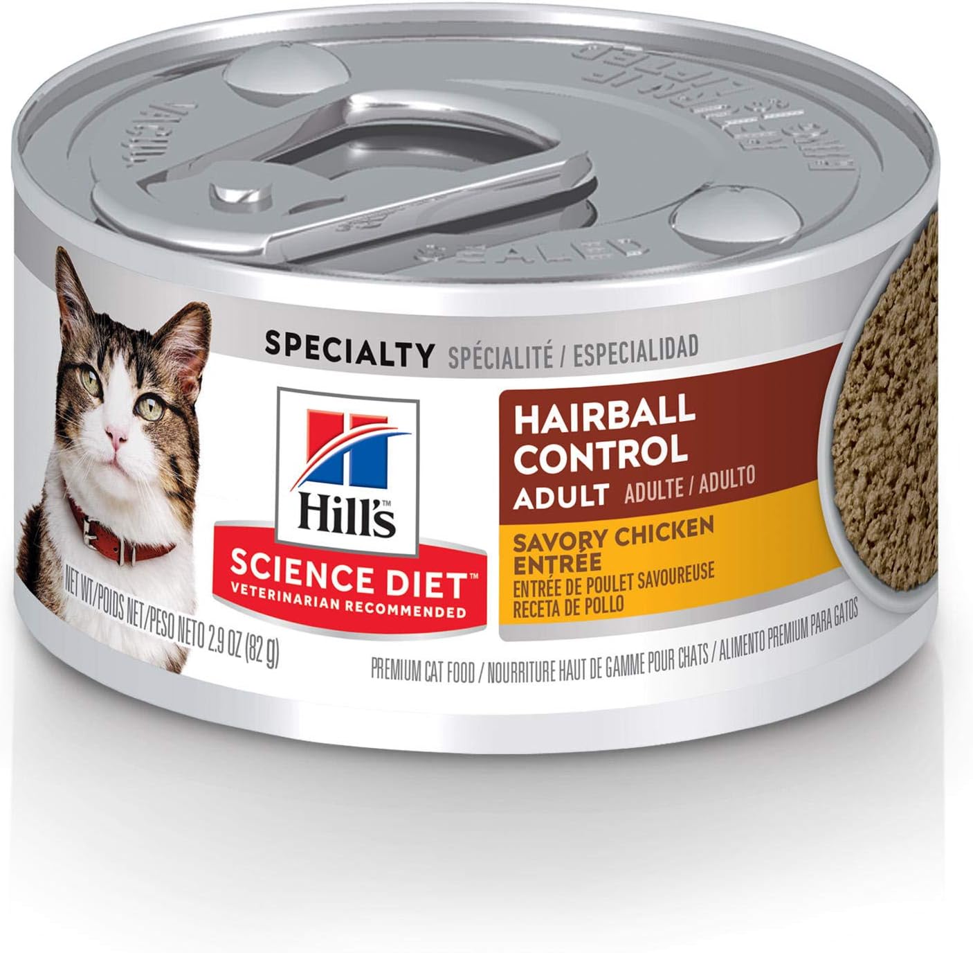 Hill's Science Diet Hairball Control, Adult 1-6, Hairball Control Support, Wet Cat Food, Chicken Minced, 2.9 oz Can, Case of 24