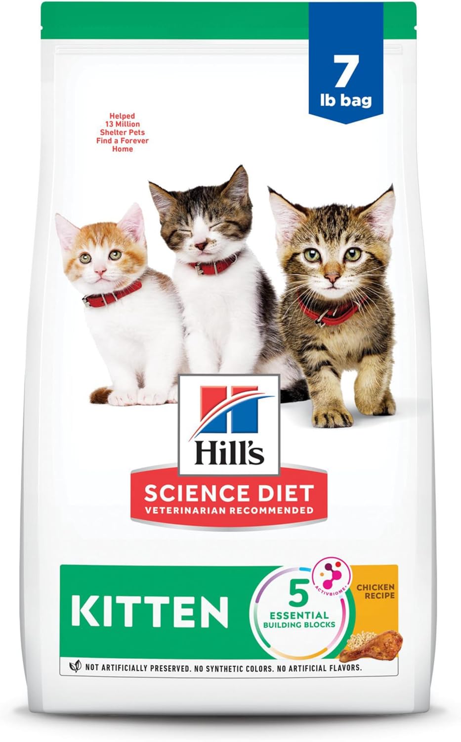 Hill's Science Diet Kitten, Kitten Premium Nutrition, Dry Cat Food, Chicken Recipe, 7 lb Bag