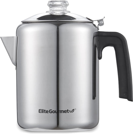 Elite Gourmet EC008 Classic Stovetop Coffee Percolator, Glass Clear Brew Progress Knob, Cool-Touch Handle, Cordless Serve, 8-Cup, Stainless Steel