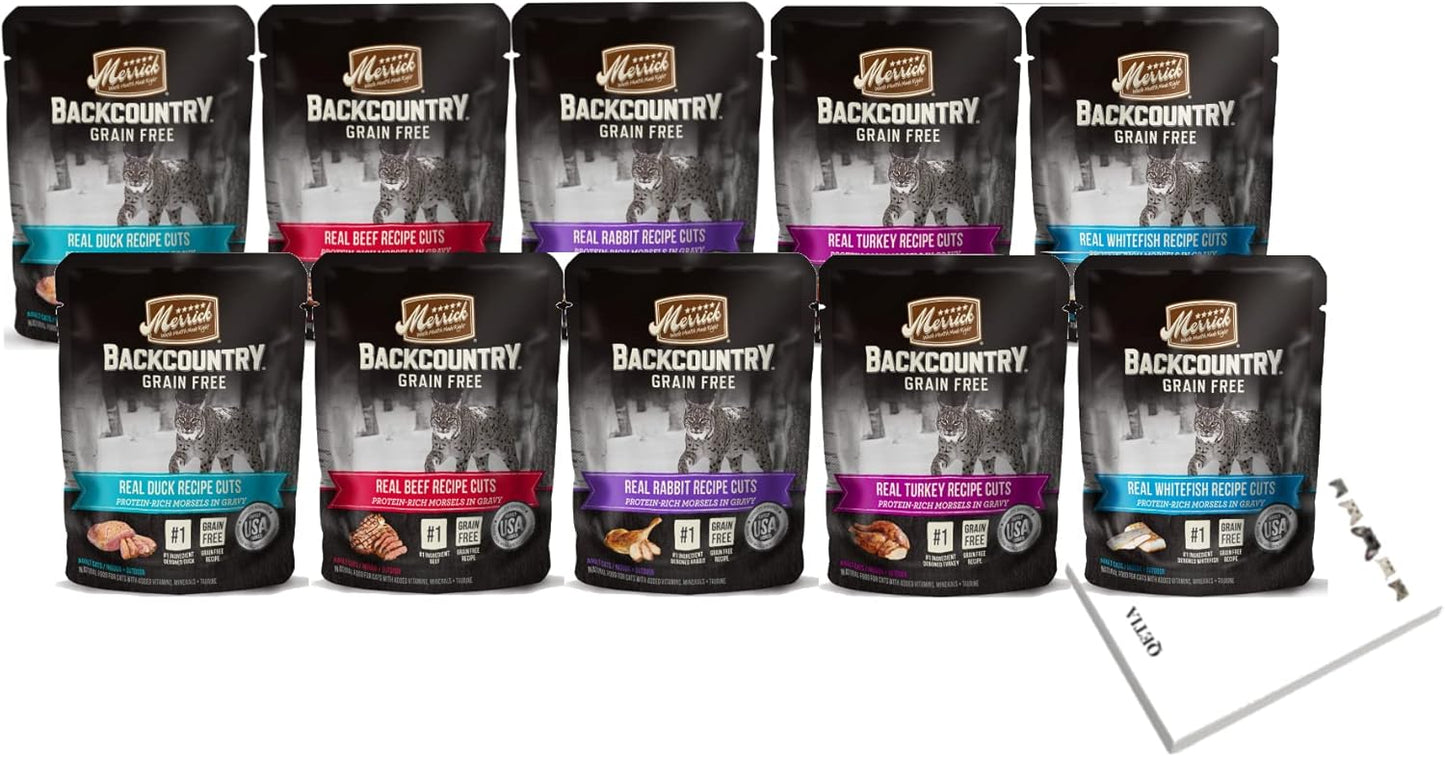 Backcountry Grain-Free Wet Cat Food Variety Pack of 5 Flavors 10 Count 3 oz. Pouches in Total