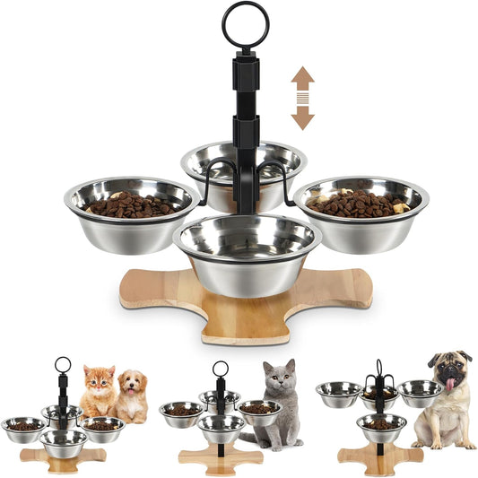 Cat Food Bowl Dog Bowls Elevated Cat Bowls, 3 Adjustable Heights Raised Cat Bowl for Indoor Cats Small Dogs with 5 Stainless Steel Bowls, Raised Dog Bowls Cat Feeder Pet Food and Water Bowls