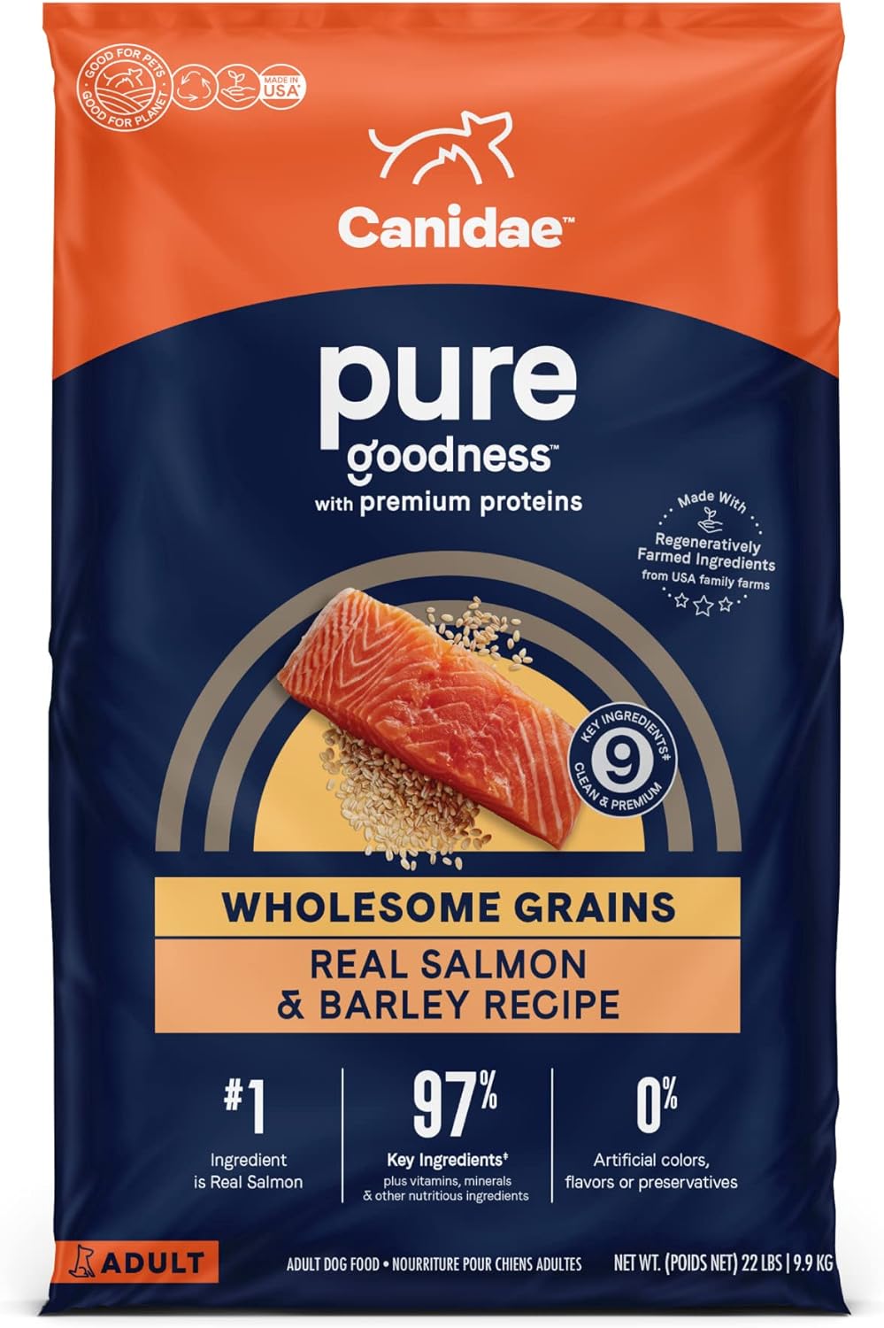 Canidae Pure Grain Free Adult Dry Dog Food, Real Salmon & Barley, 22 lbs.