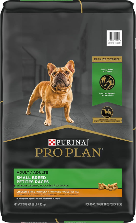 Purina Pro Plan Small Breed Dog Food With Probiotics for Dogs, Shredded Blend Chicken & Rice Formula - 18 lb. Bag