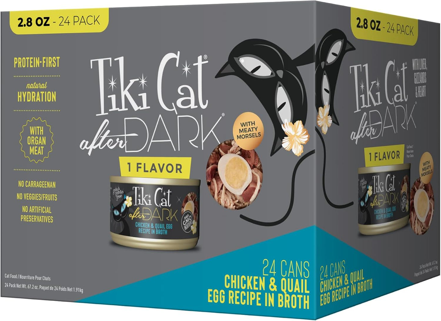 Tiki Cat After Dark, Chicken & Quail Egg in Broth, High-Protein and 100% Non-GMO Ingredients, Wet Cat Food for Adult Cats, 2.8 oz. Cans (Pack of 24)