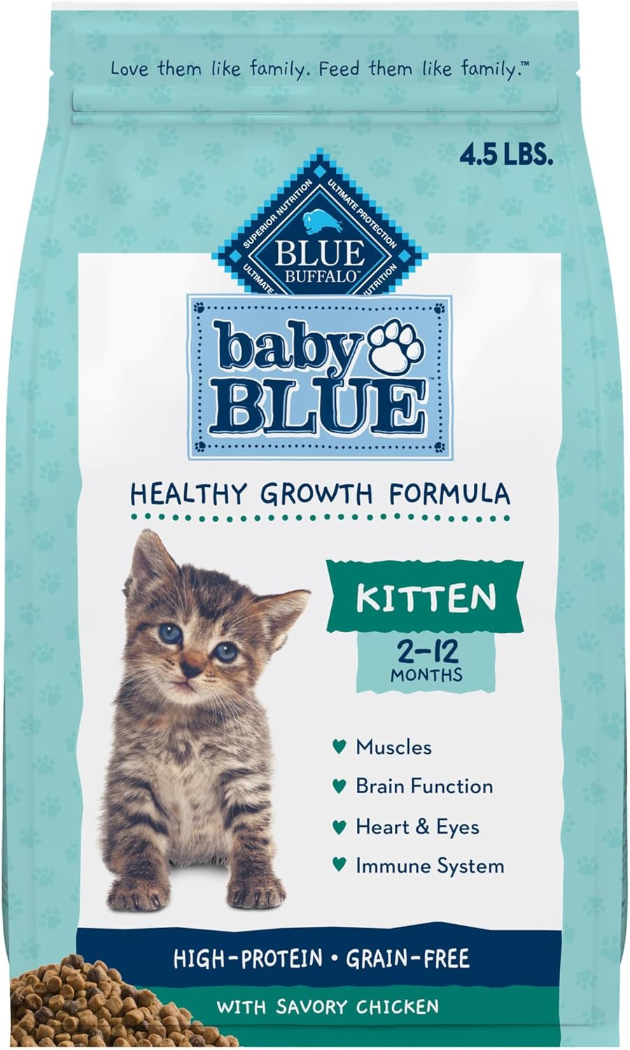 Blue Buffalo Baby BLUE Natural Grain-Free Dry Food for Kittens, Healthy Growth Formula with DHA, High-Protein Savory Chicken Recipe, 4.5-lb. Bag