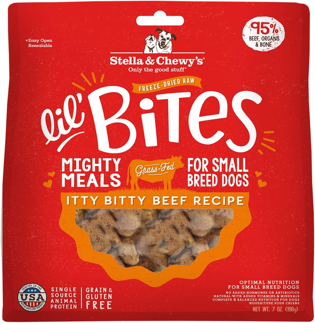 Stella & Chewy's Freeze-Dried Raw Lil' Bites Itty Bitty Beef Recipe Small Breed Dog Food, 7 oz. Bag (Beef)