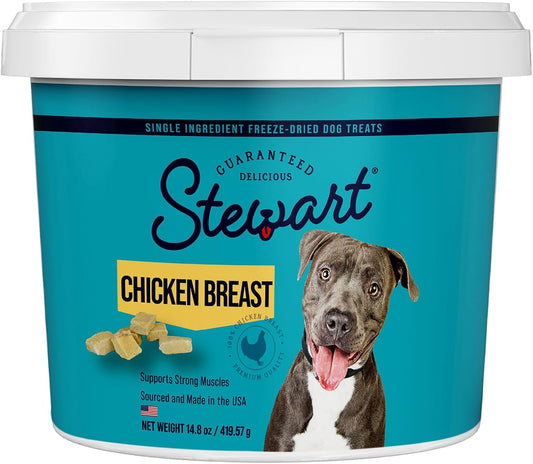 Stewart Single Ingredient Freeze Dried Raw Dog Treats, Chicken Breast, 14.8 Ounce Resealable Tub, Training Treats or Meal Topper Dogs, High Protein, Grain Free, Gluten Free