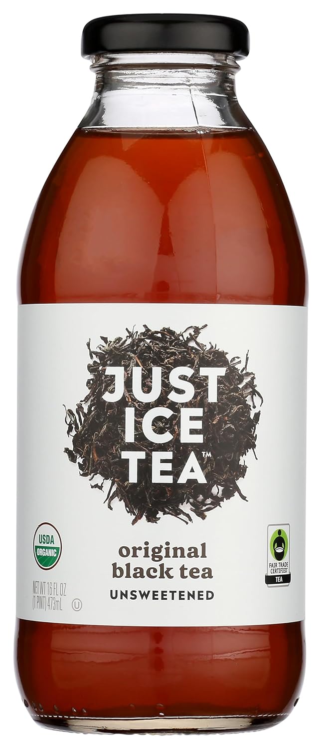 Just Ice Tea Ready To Drink Original Black Tea Unsweetened, Contains Caffeine, Fair Trade, Kosher, USDA Certified Organic, 16 Fluid Ounce (Pack of 12)