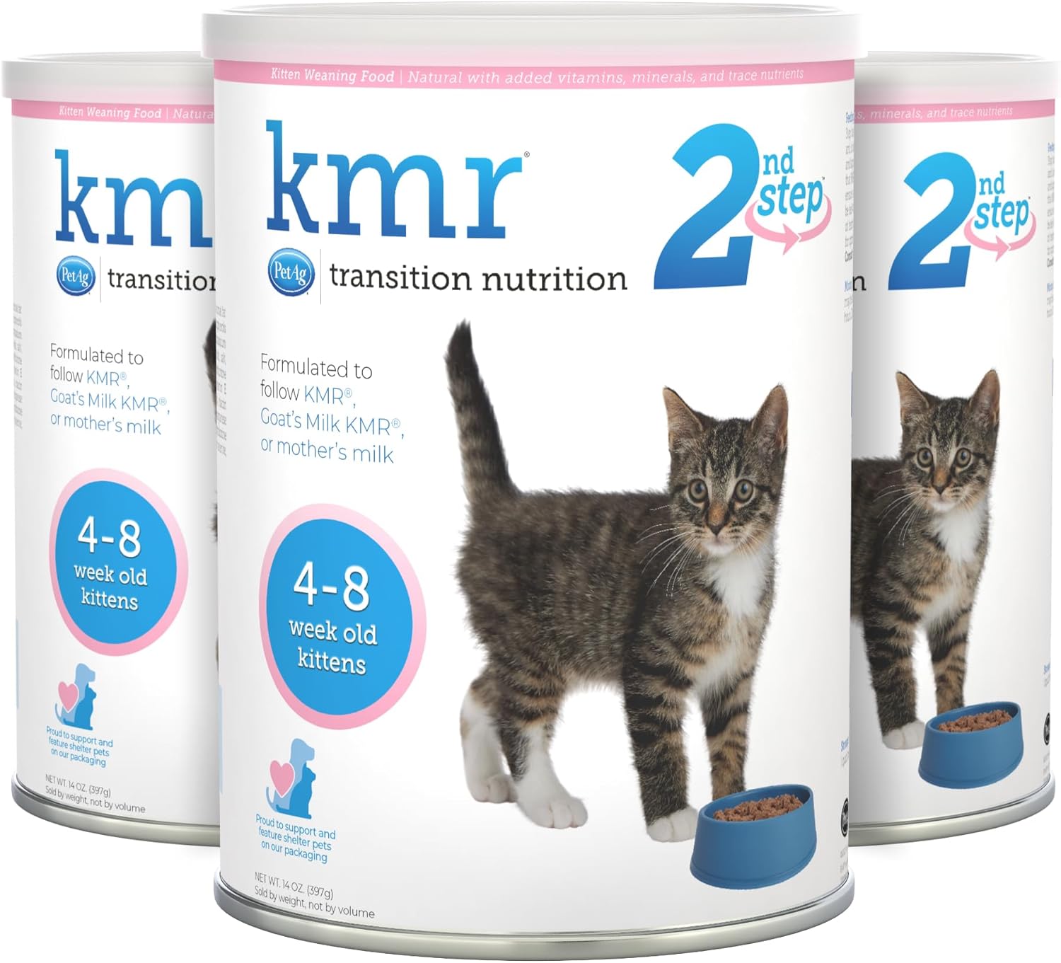 Pet-Ag KMR 2nd Step Kitten Weaning Food - 14 oz, Pack of 3 - Powdered Kitten Weaning Formula with DHA, Natural Milk Protein, Vitamins & Minerals for Kittens 4-8 Weeks Old - Easy to Digest