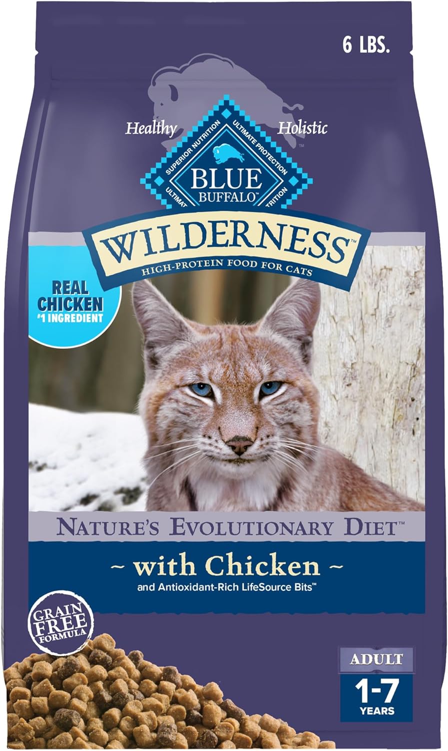 Blue Buffalo Wilderness Nature's Evolutionary Diet High-Protein, Grain-Free Natural Dry Food for Adult Cats, Chicken, 6-lb. Bag