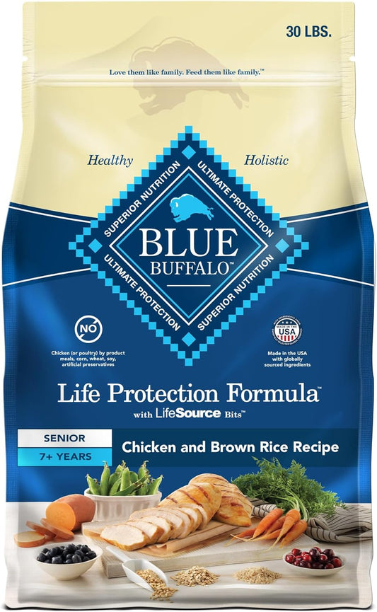 Blue Buffalo Life Protection Formula Senior Dry Dog Food, Supports Joint Health and Mobility, Made with Natural Ingredients, Chicken & Brown Rice Recipe, 30-lb. Bag