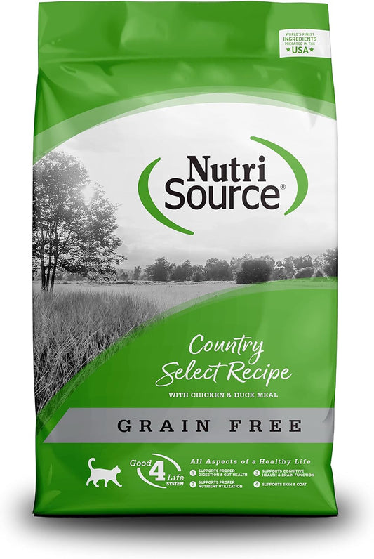 NutriSource Country Select Grain-Free Cat Food, Made with Chicken and Duck, 15LB, Dry Cat Food