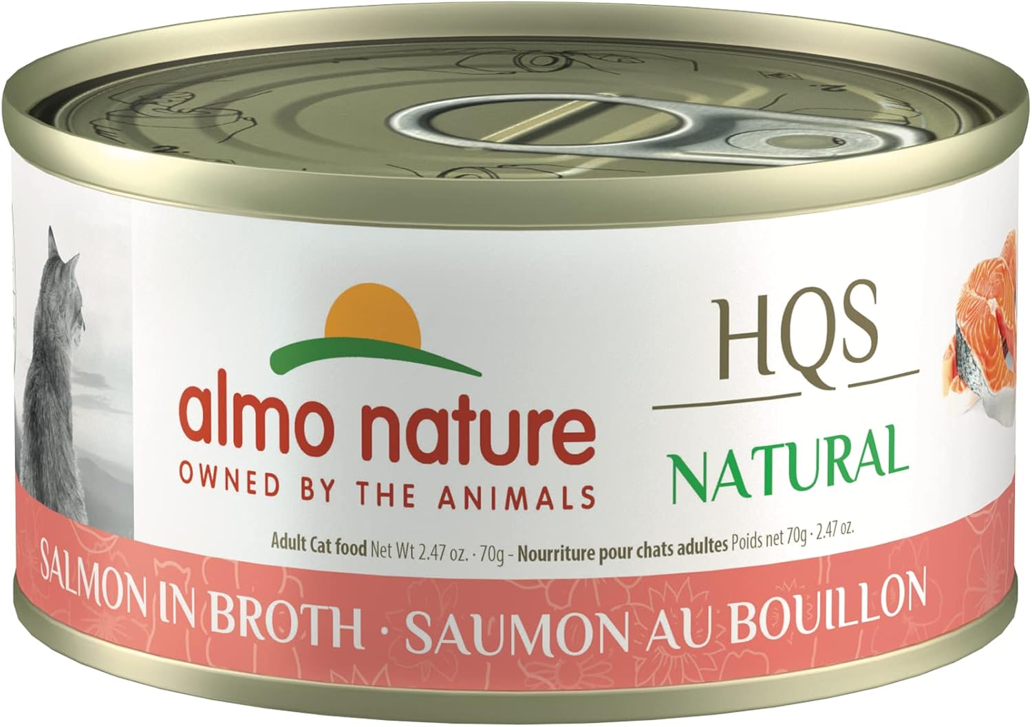 almo nature HQS Natural Salmon in Broth Grain Free Wet Canned Cat Food (24 Pack of 2.47 oz/70g cans)