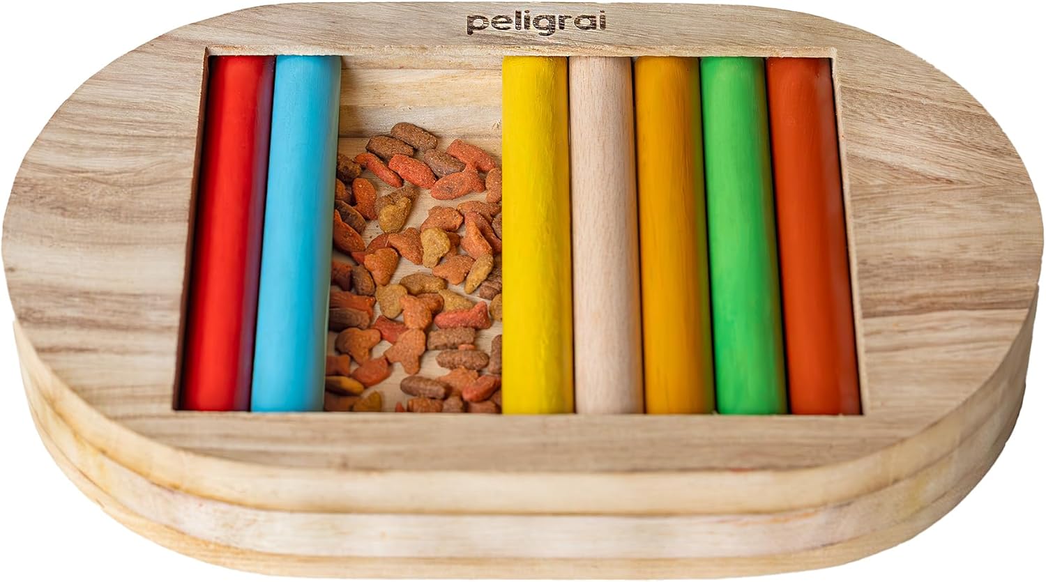 PELIGRAI Cat Slow Feeder, Interactive Bowl, Dry Food Puzzle Hunting Box, Find Yummy for Healthy Eating Diet (Wood)