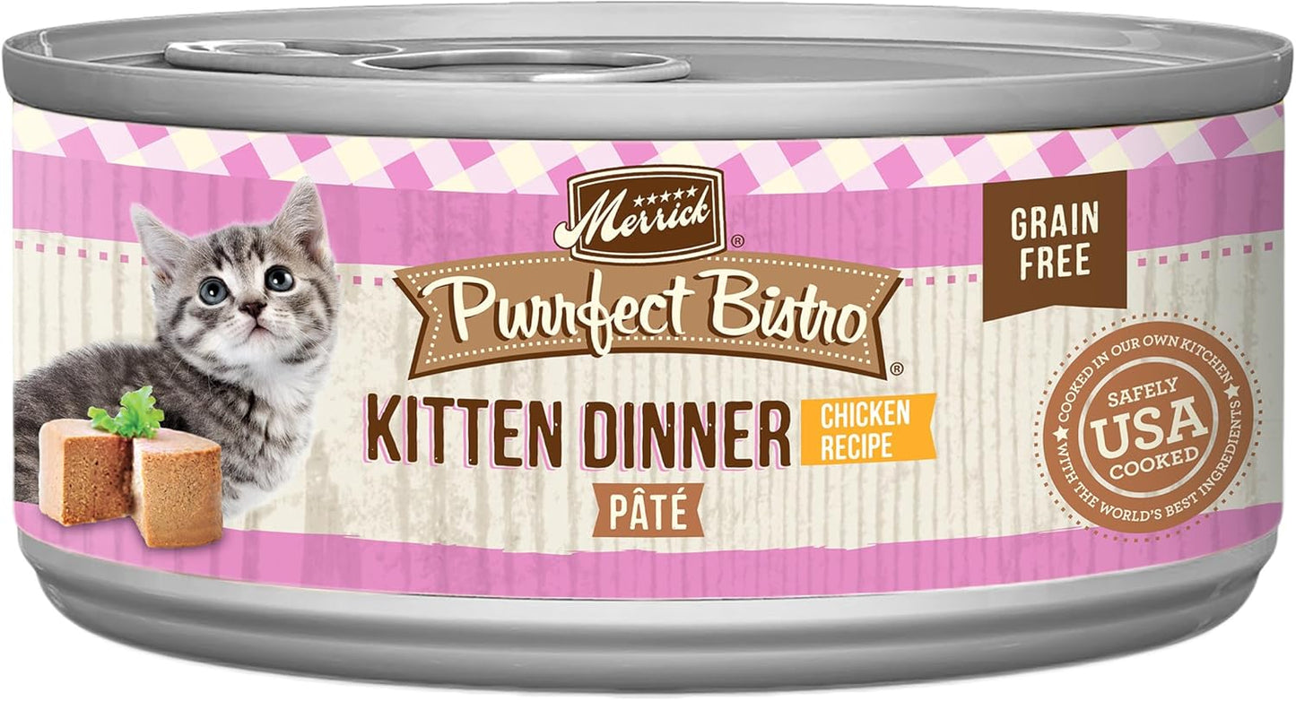 Merrick Purrfect Bistro Grain Free Premium Soft Canned Pate Chicken Wet Cat Food, Kitten Dinner Recipe - (Pack of 24) 3 oz. Cans