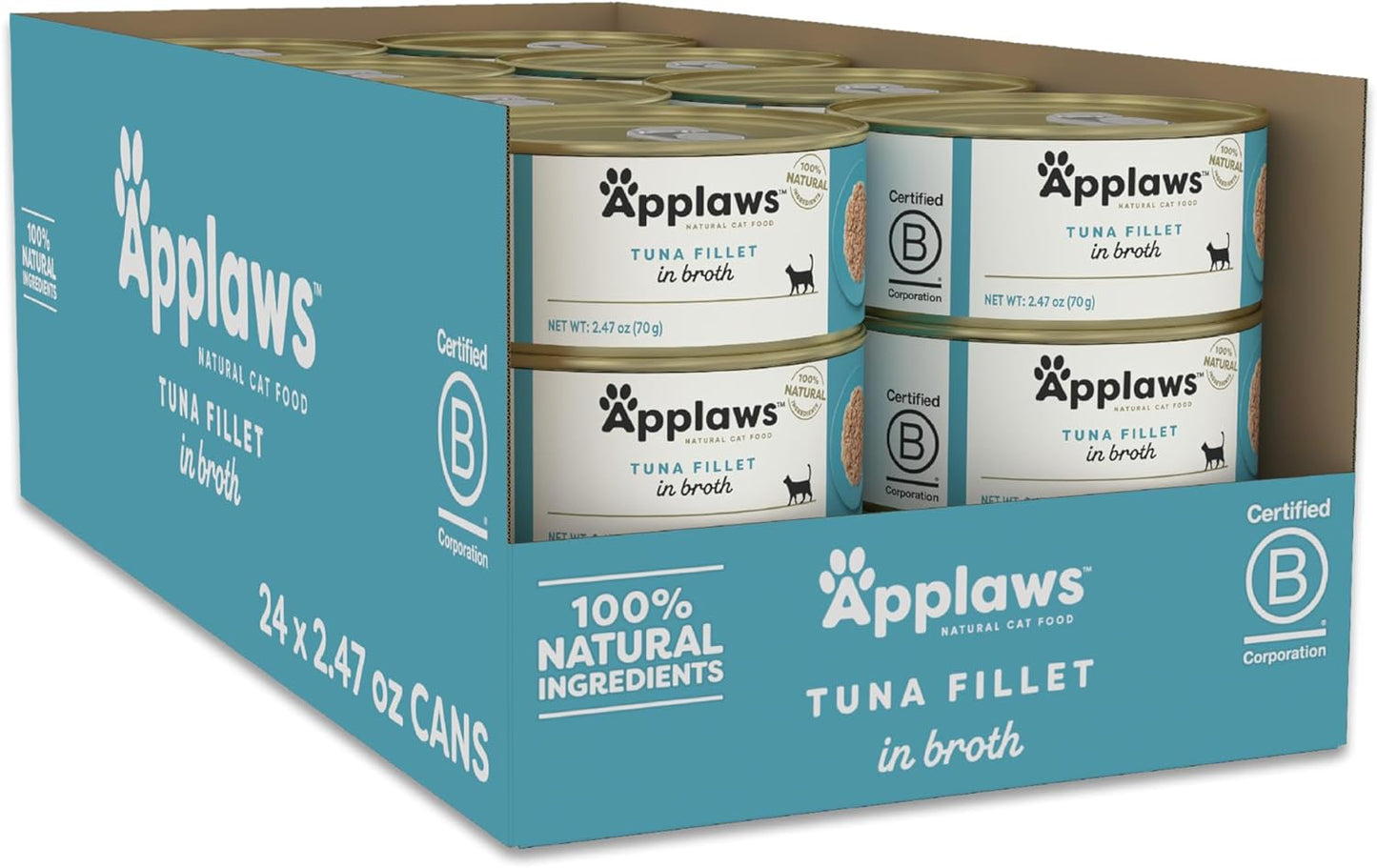 Applaws Natural Wet Cat Food, 24 Pack, Limited Ingredient Canned Wet Cat Food, Tuna Fillet in Broth, 2.47oz Cans