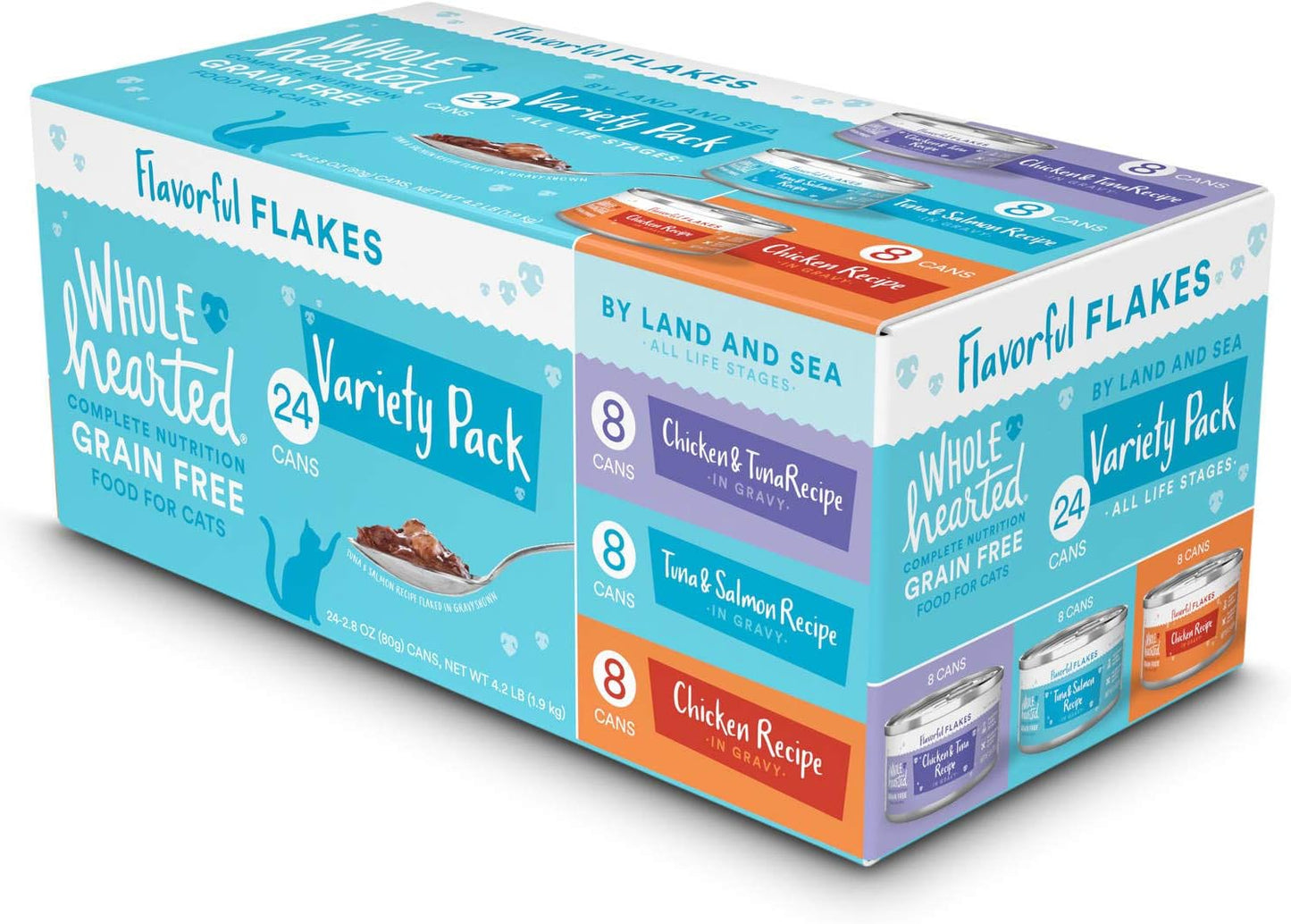 WholeHearted Grain Free by Land and Sea Flaked Wet Cat Food Variety Pack for All Life Stages 2.8 oz. Count of 24