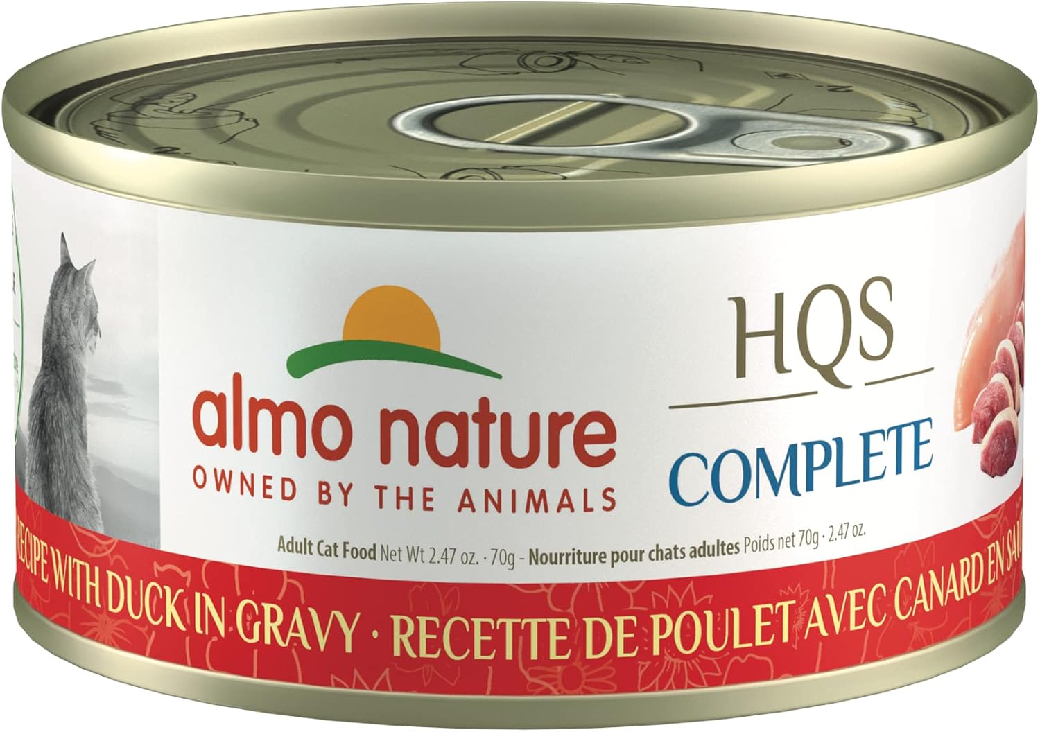 almo nature HQS Complete Chicken With Duck In Gravy, Grain Free, Adult Cat Canned Wet Food, Shredded.