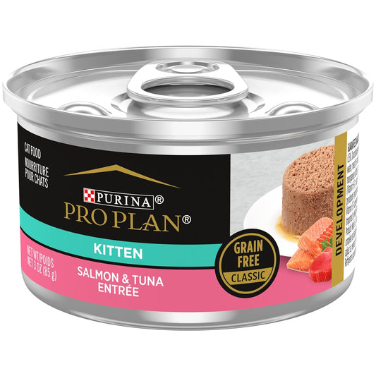 Purina Pro Plan Grain Free, Pate, High Protein Wet Kitten Food, DEVELOPMENT Salmon & Tuna Entree - (Pack of 24) 3 oz. Pull-Top Cans