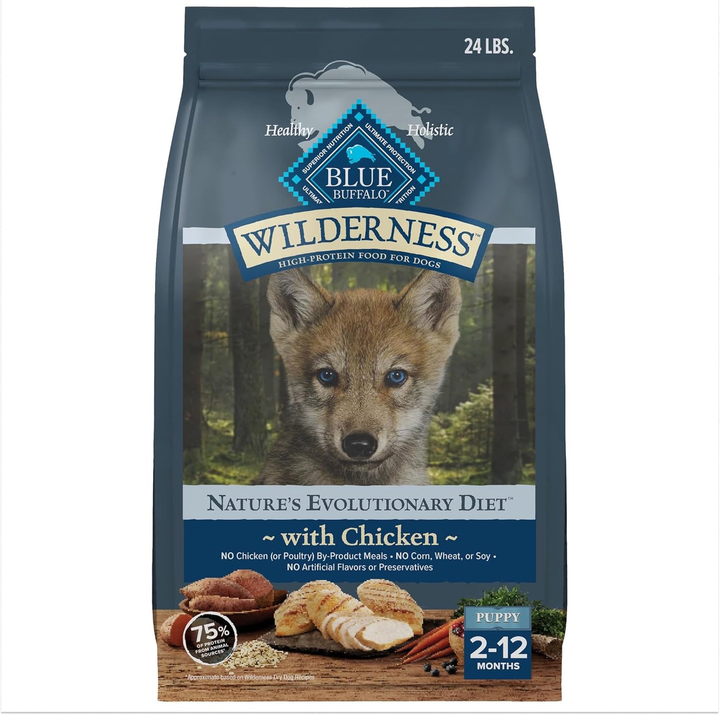 Blue Buffalo Wilderness High-Protein Natural Dry Food for Puppies, Chicken Recipe, 24-lb. Bag