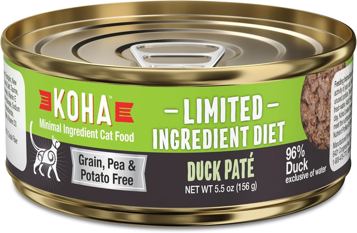 KOHA Limited Ingredient Diet Duck Pate for Cats - Single Meat Wet Cat Food for Sensitive Stomachs - Pate Cat Food with No Fillers - 5.5oz Pack of 24