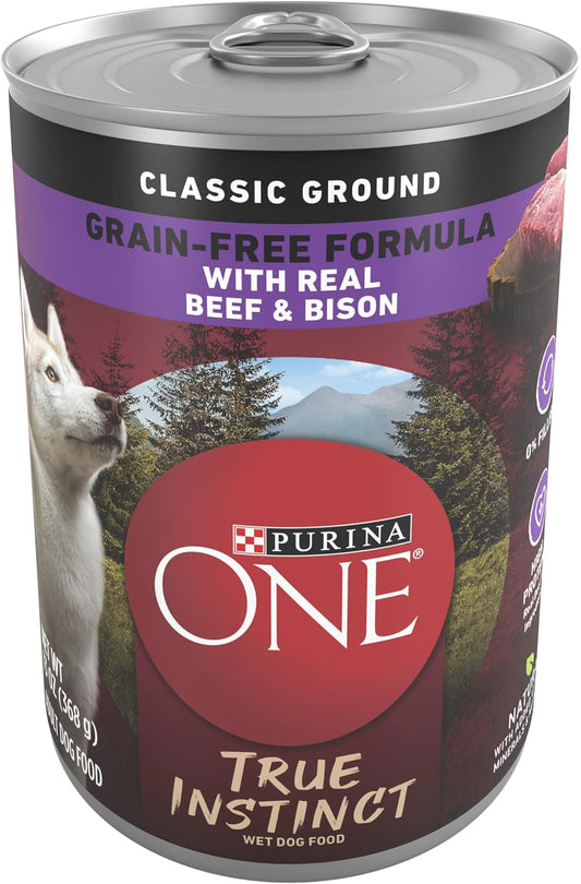 Purina ONE Wet Dog Food True Instinct Classic Ground Grain-Free Formula With Real Beef and Bison High Protein Dog Food - (Pack of 12) 13 oz. Cans