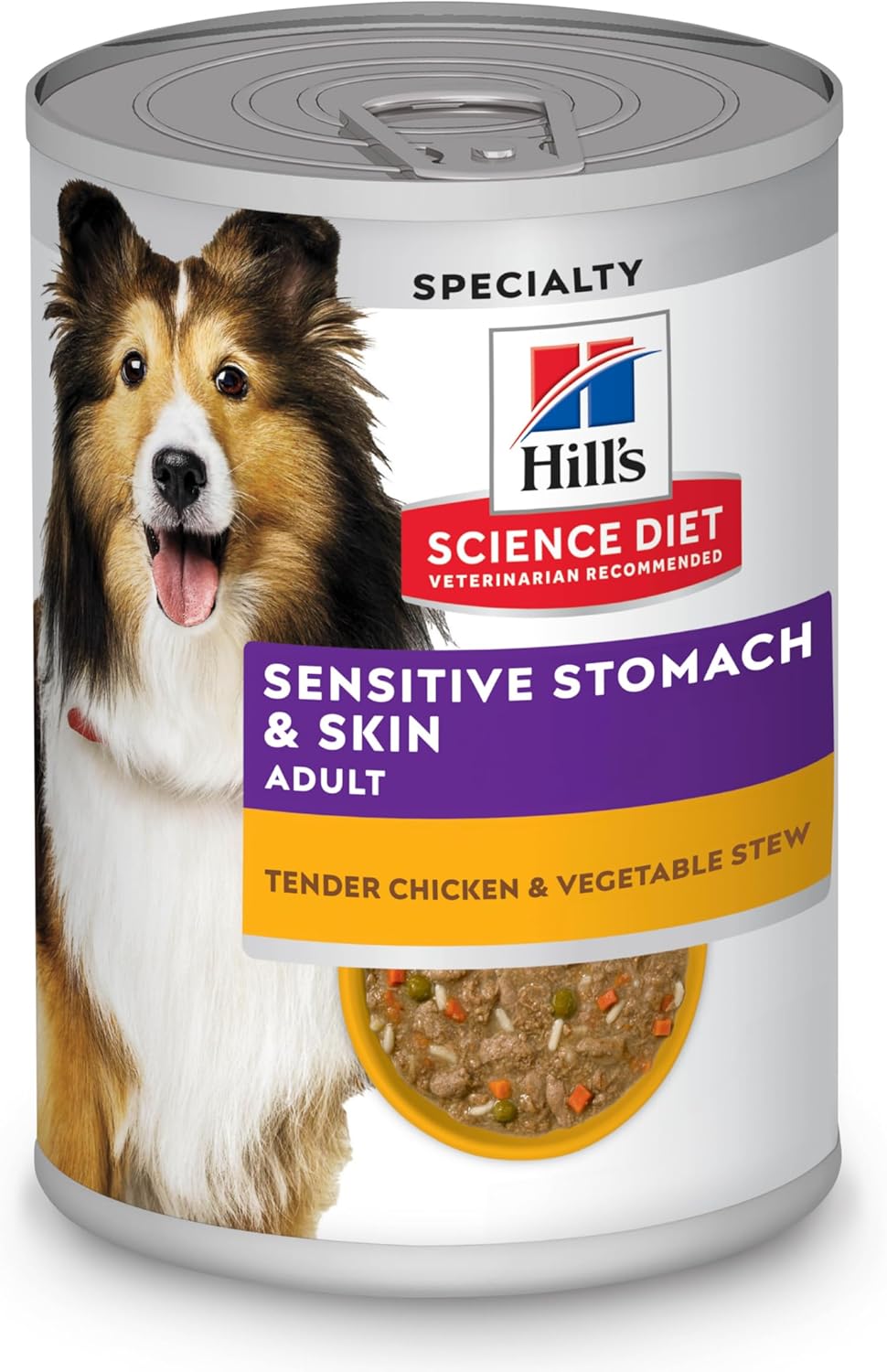 Hill's Science Diet Sensitive Stomach & Skin, Adult 1-6, Stomach & Skin Sensitivity Support, Wet Dog Food, Tender Chicken & Vegetable Stew, 12.5 oz Can, Case of 12